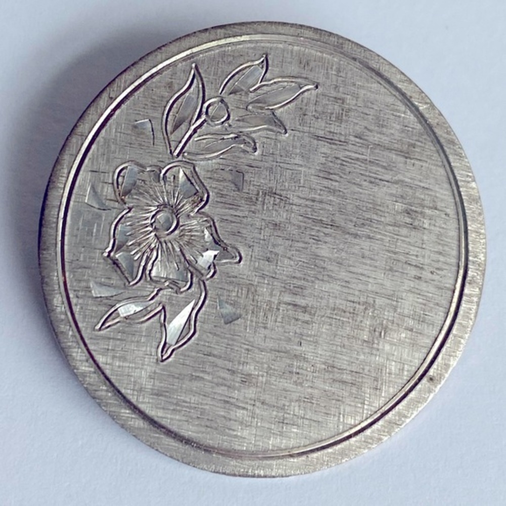 Vintage Sterling Silver 925 Women’s Etched Rose Flower Blank Monogram Brooch Pin